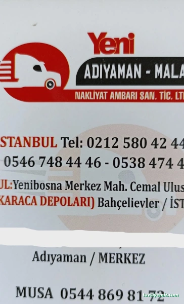 Yeni Adıyaman Ve Nak Ambar Taşımacılık Yeni Adıyaman Ve Nak Ambar Taşımacılık